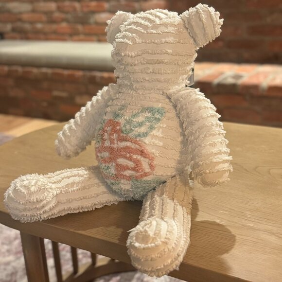 Vintage Chenille Teddy Bear Handmade Plush with Embroidered Floral Design Plush - Picture 4 of 9